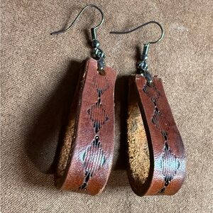 Brown Leather Loop Earrings